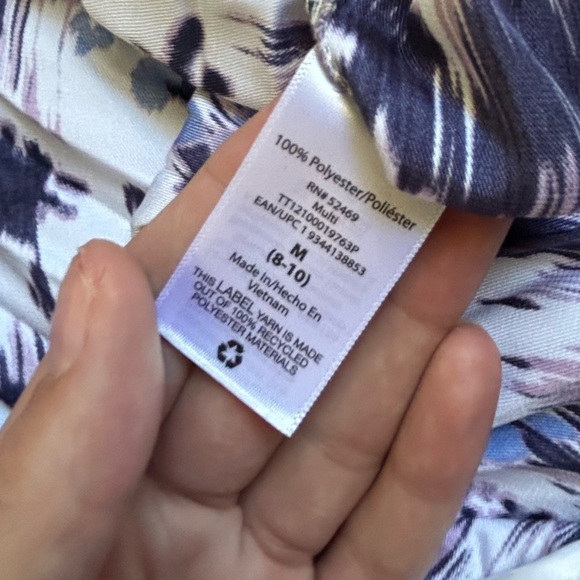 🦋 Time and Tru White Purple Blue Pleated Midi Skirt Medium - Picture 3 of 5